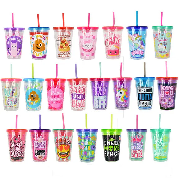 10 oz Kids Cup with Straw Assortment Floor Display - 24 Pieces Per Retail Ready Display 88212