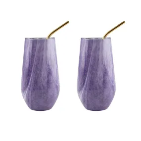 2 Pack of Amethyst Purple Geode Straw Tumblers