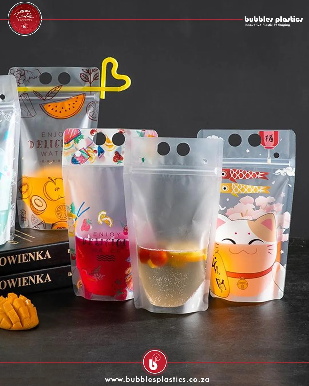 500ml Stand-Up Drink Pouches 13x23x4cm Reusable 100mic