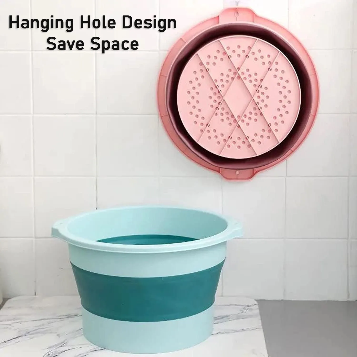 6116 Multi-Purpose Portable Collapsible Plastic, Silicone Round Folding Tub, Water Container Folding Foot Spa Basin Tub, with Hanging Hole