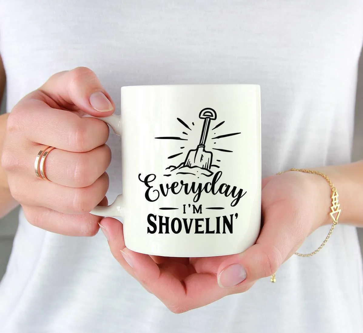 Andaz Press 11oz. Hot Chocolate Coffee Mug Gift, Everyday I'm Shovelin