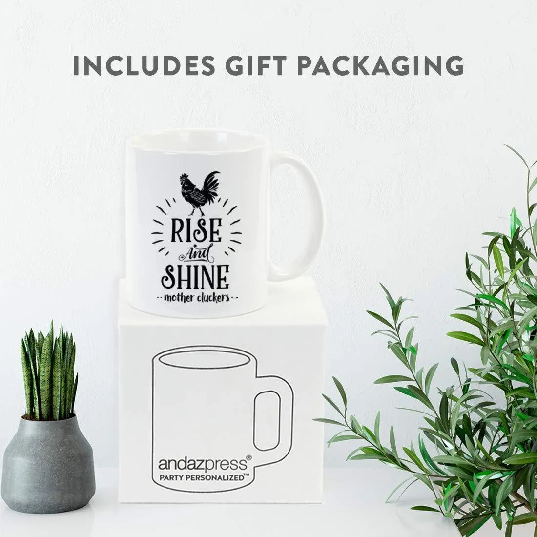 Andaz Press 11oz. Hot Chocolate Coffee Mug Gift, Rise and Shine Mother Cluckers