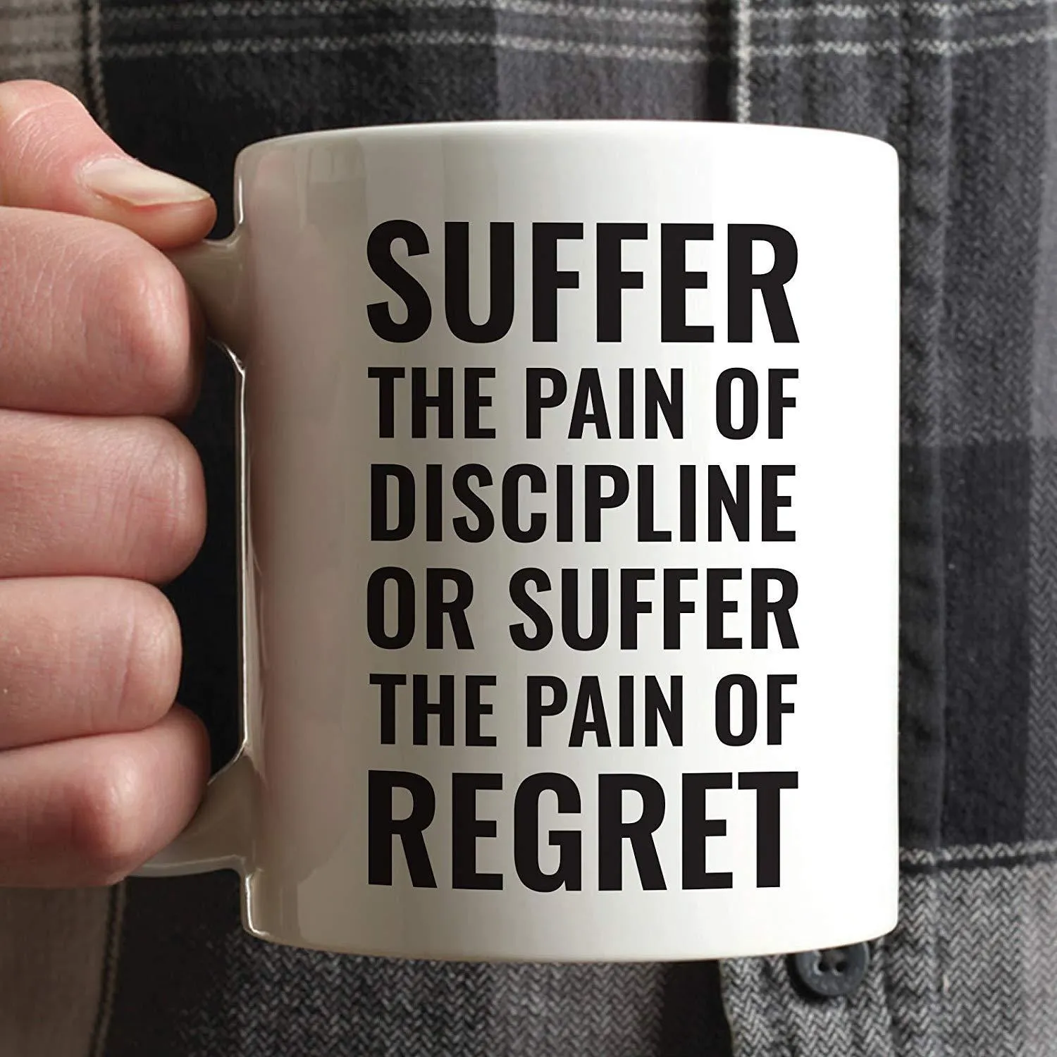 Andaz Press Fitness Coffee Mug Suffer The Pain of Discipline or The Pain of Regret