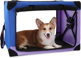 Collapsible Portable Dog Crate with Mesh Doors, Blue Purple