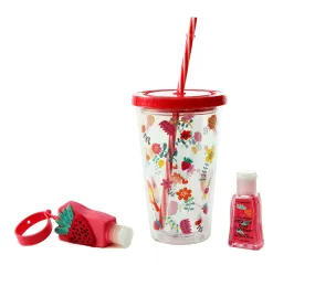 Double Walled Thick ACRYLIC Mug with Straw and 2hand Sanitizer Jars-Fruits