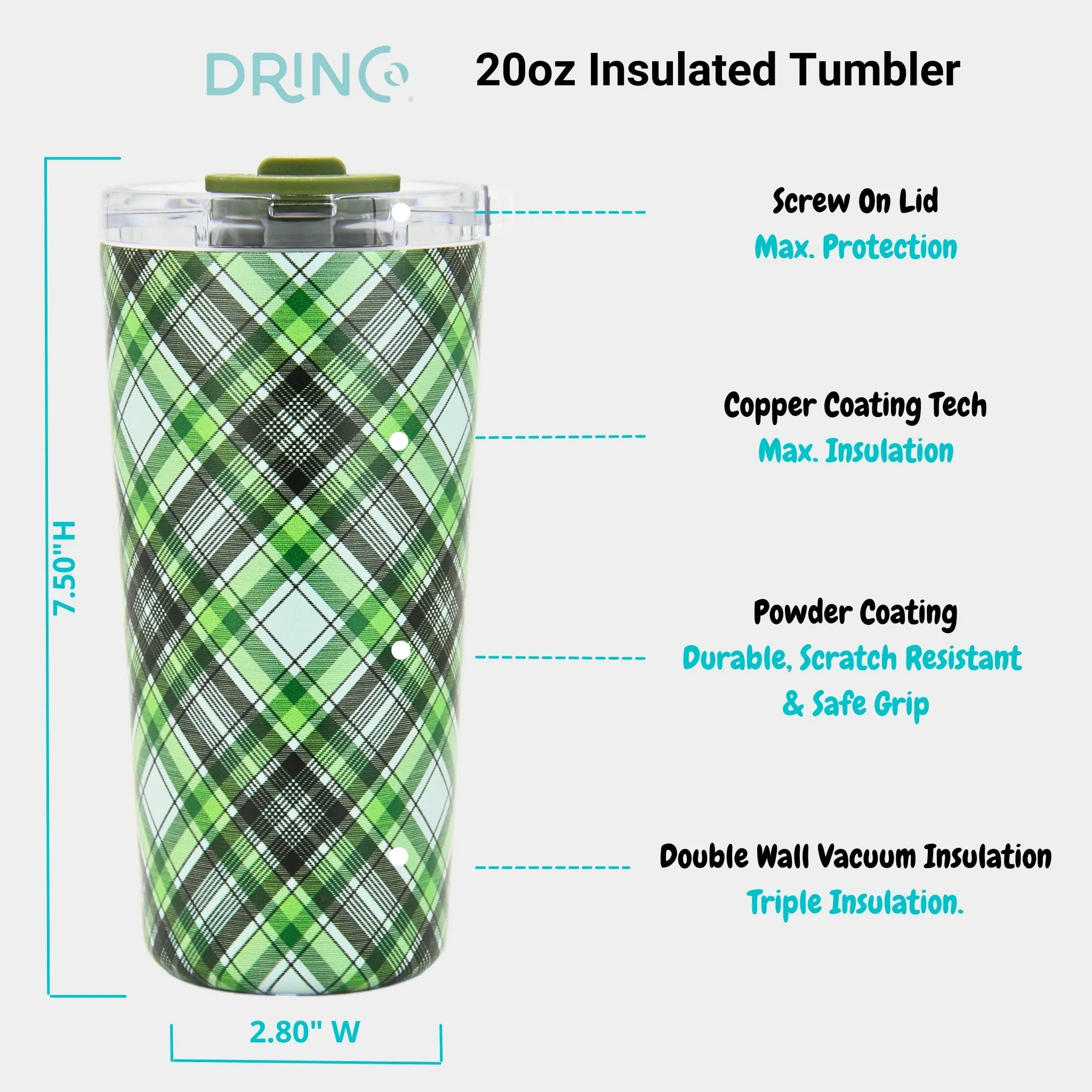 DRINCO®  Seattle 20oz Leakproof Tumbler with Straw - Ireland Plaid