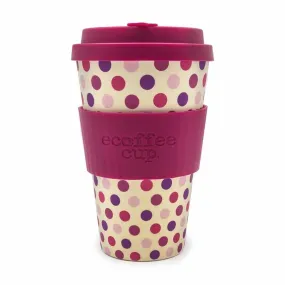 Ecoffee Cup Pink Polka with Maroon Lid 14oz