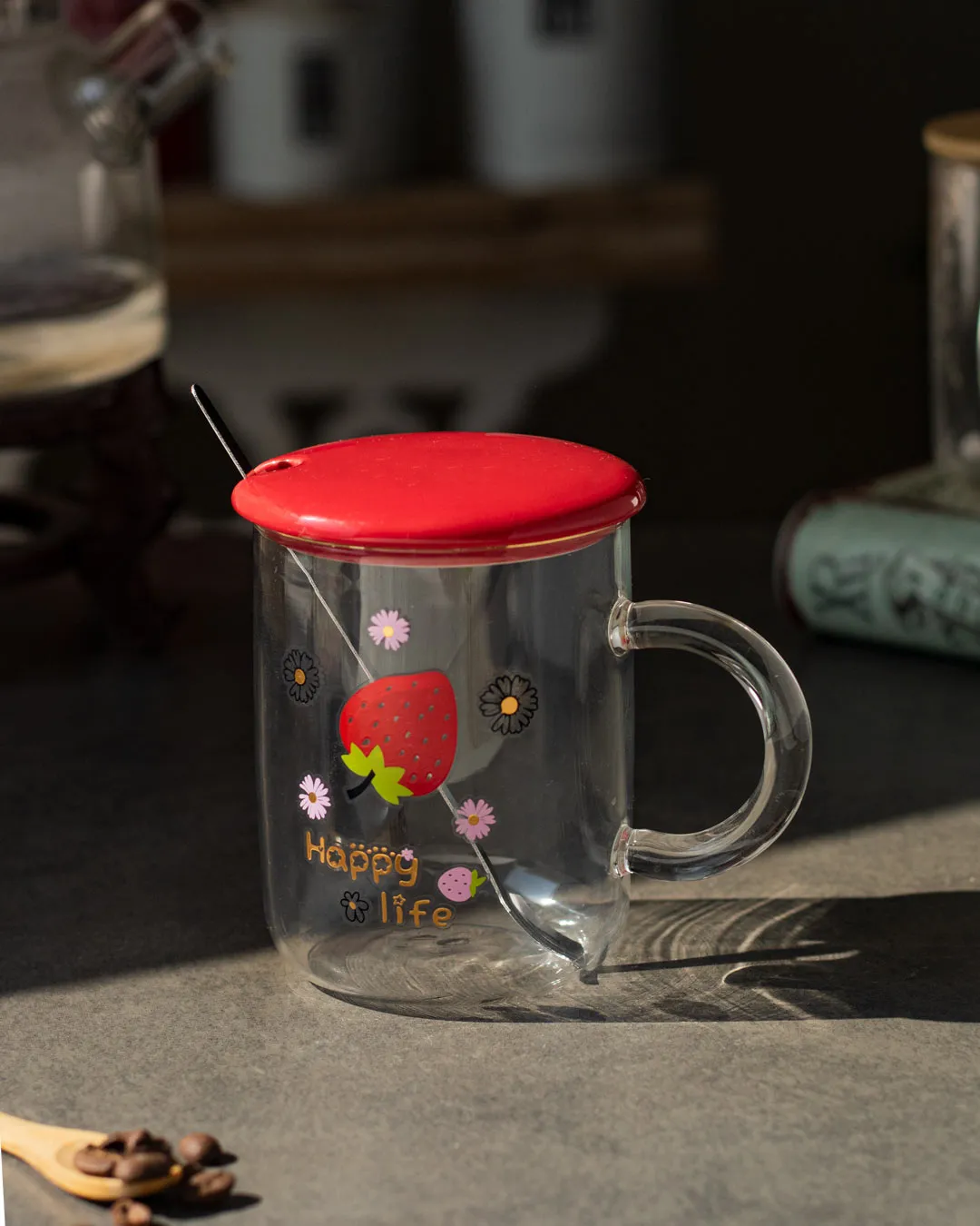 'Happy Life' Clear Coffee/Milk Mug