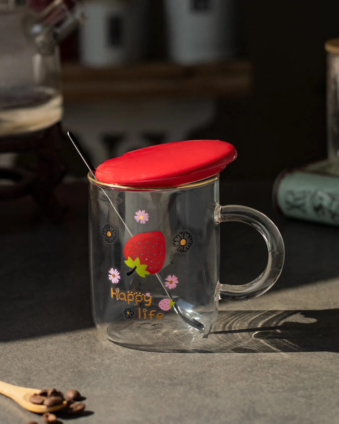 'Happy Life' Clear Coffee/Milk Mug