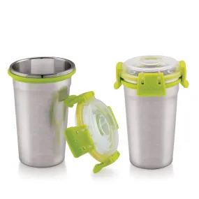 Magnus Stainless Steel Matte Klip Lock Tumbler with Lid and Straw - 350ml | Leak-Proof & Airtight Tumbler - Ideal for Travel, Office, Kids | Perfect for Juice, Buttermilk | Pack of 2