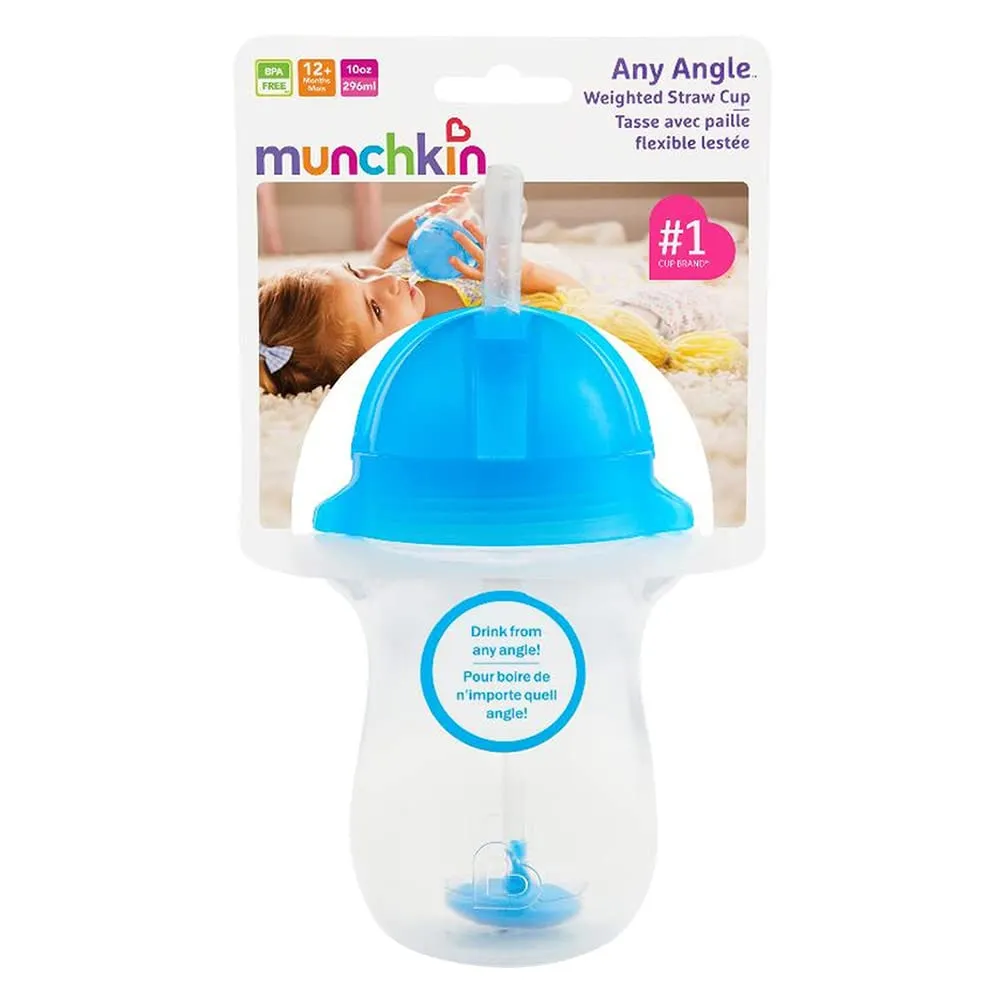 Munchkin Any Angle Click Lock Weighted Straw Trainer Cup, Blue, 10oz