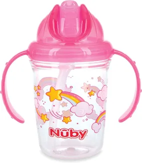 Nuby Tritan 2-Handle No-Spill Flip-it Fat Straw Printed Cup - 8oze/ 240 ml, 12  Months, prints: Rainbow