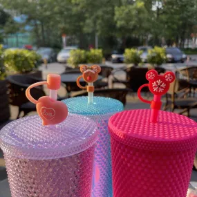 Pink Heart and Mickey Shaped Straw Toppers set of 3 for Tumbler, Straw Cup – Starbucks Accessories