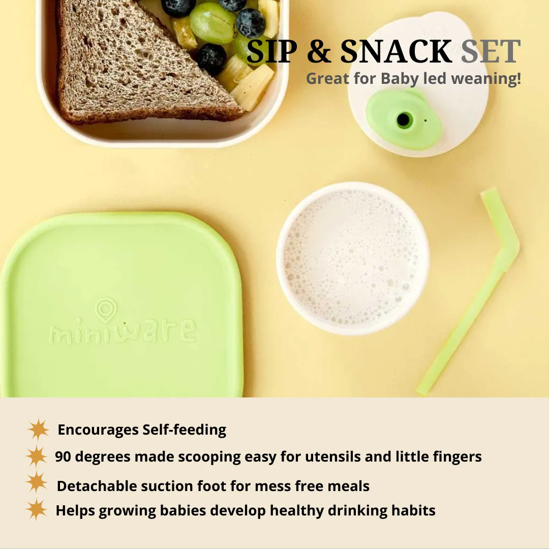 Sip & Snack- Suction Bowl with Sippy Cup Feeding Set Vanilla/Lime