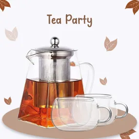 Tea Party | 2 Double Wall Cup   Glass Teapot