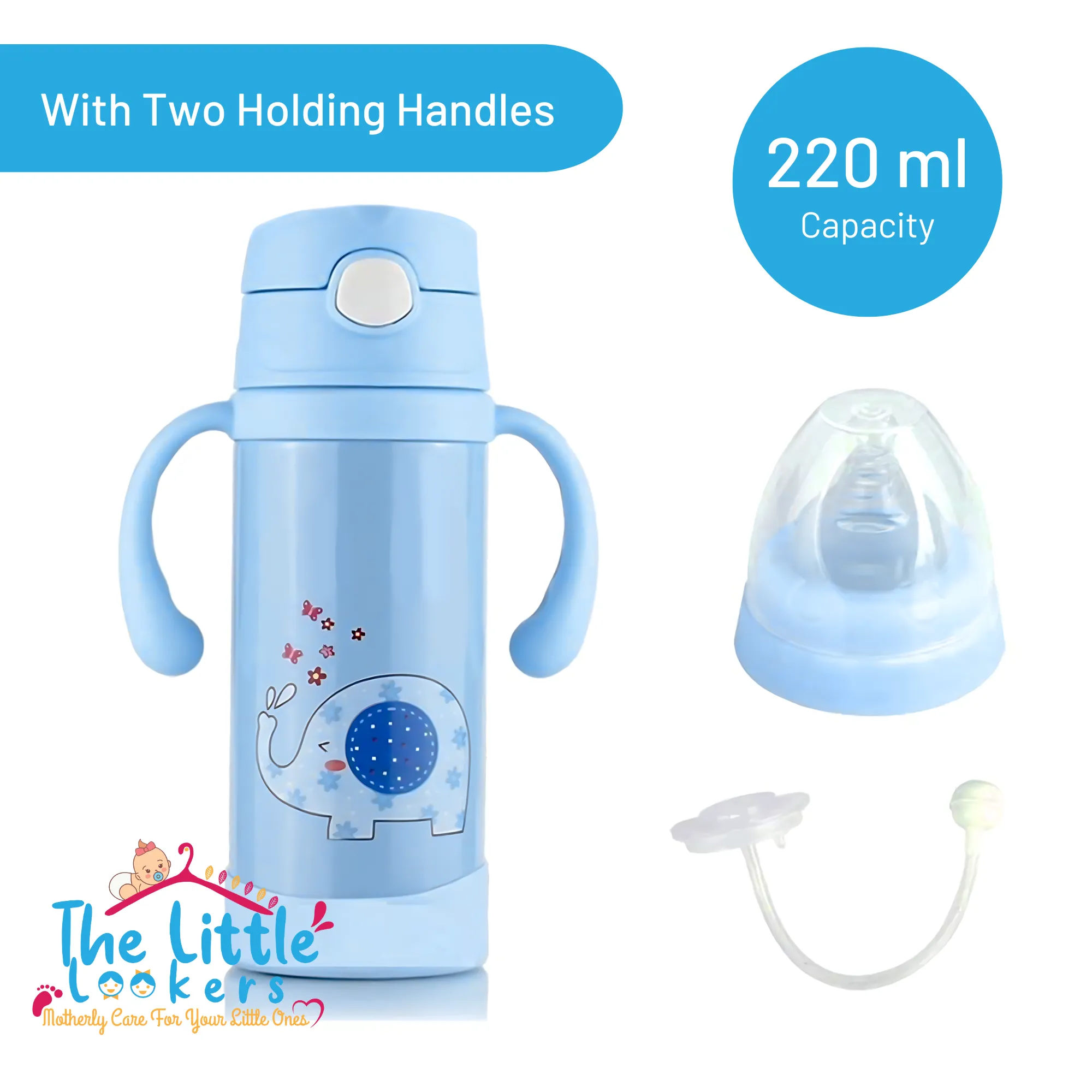 THE LITTLE LOOKERS 2 In 1 Thermal Insulation Stainless Steel Sipper Cum Feeding Bottle/Feeder with Two Sided Handle for Newborns/Infants/Babies/Kids (220ml) Print May Very