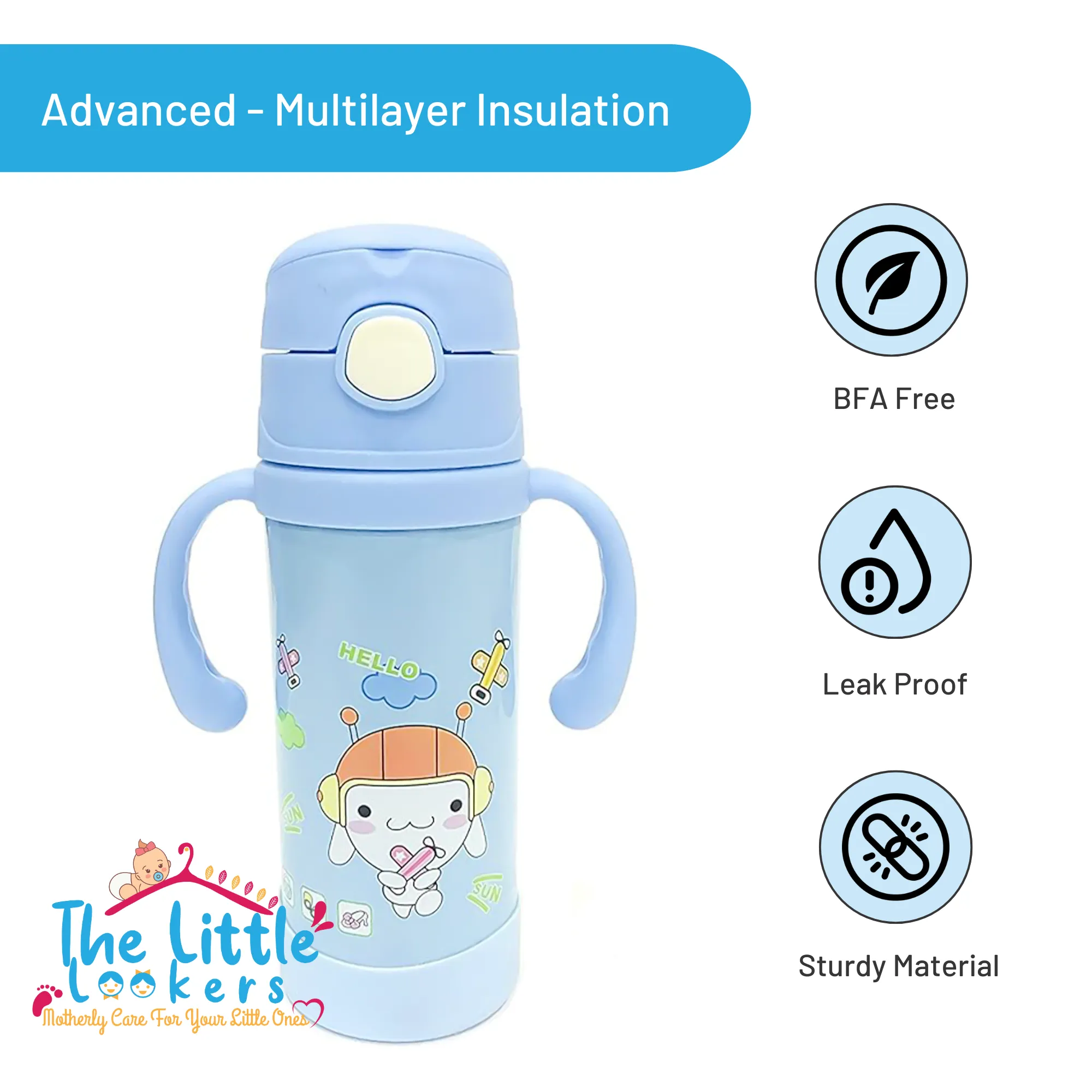 THE LITTLE LOOKERS 2 In 1 Thermal Insulation Stainless Steel Sipper Cum Feeding Bottle/Feeder with Two Sided Handle for Newborns/Infants/Babies/Kids (220ml) Print May Very