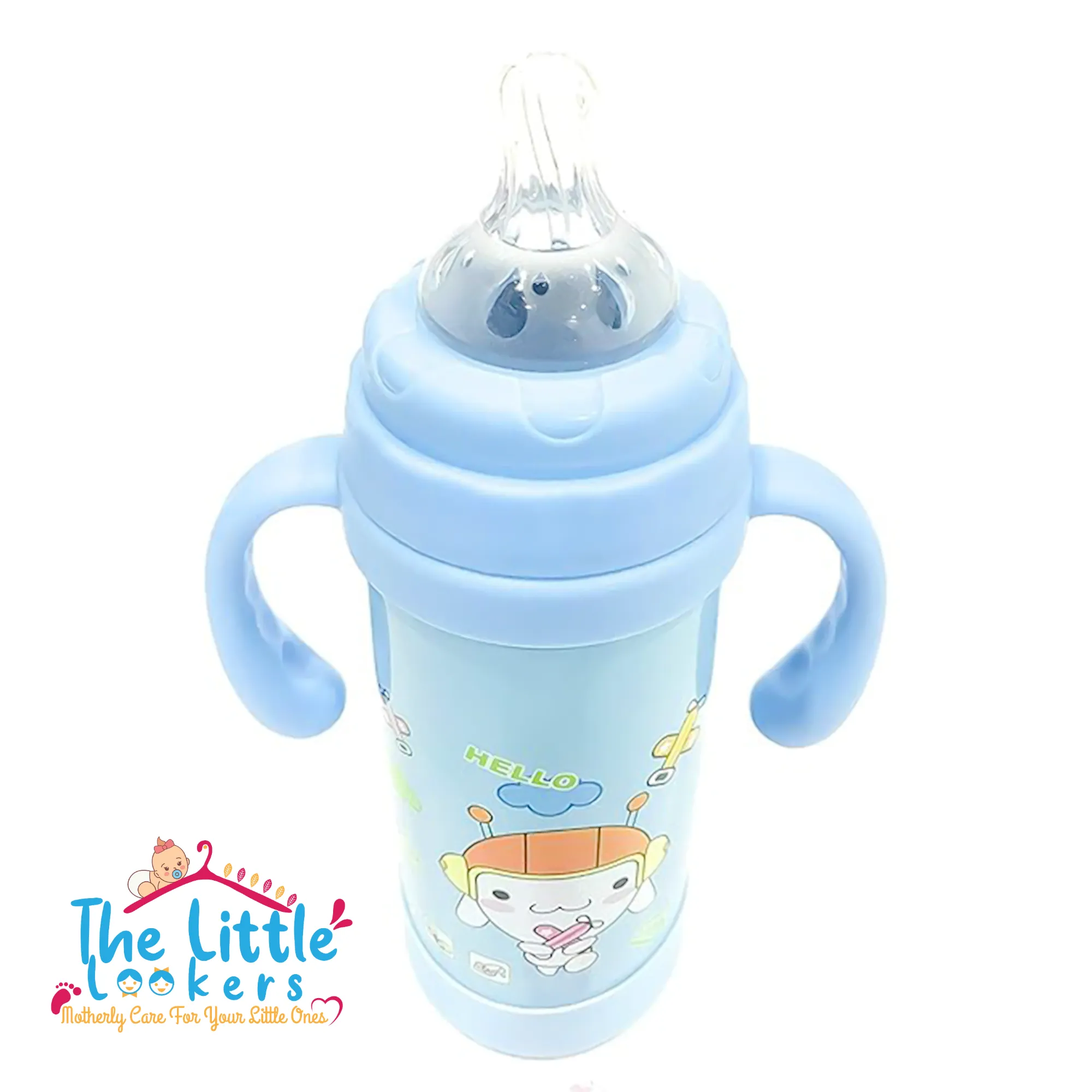 THE LITTLE LOOKERS 2 In 1 Thermal Insulation Stainless Steel Sipper Cum Feeding Bottle/Feeder with Two Sided Handle for Newborns/Infants/Babies/Kids (220ml) Print May Very