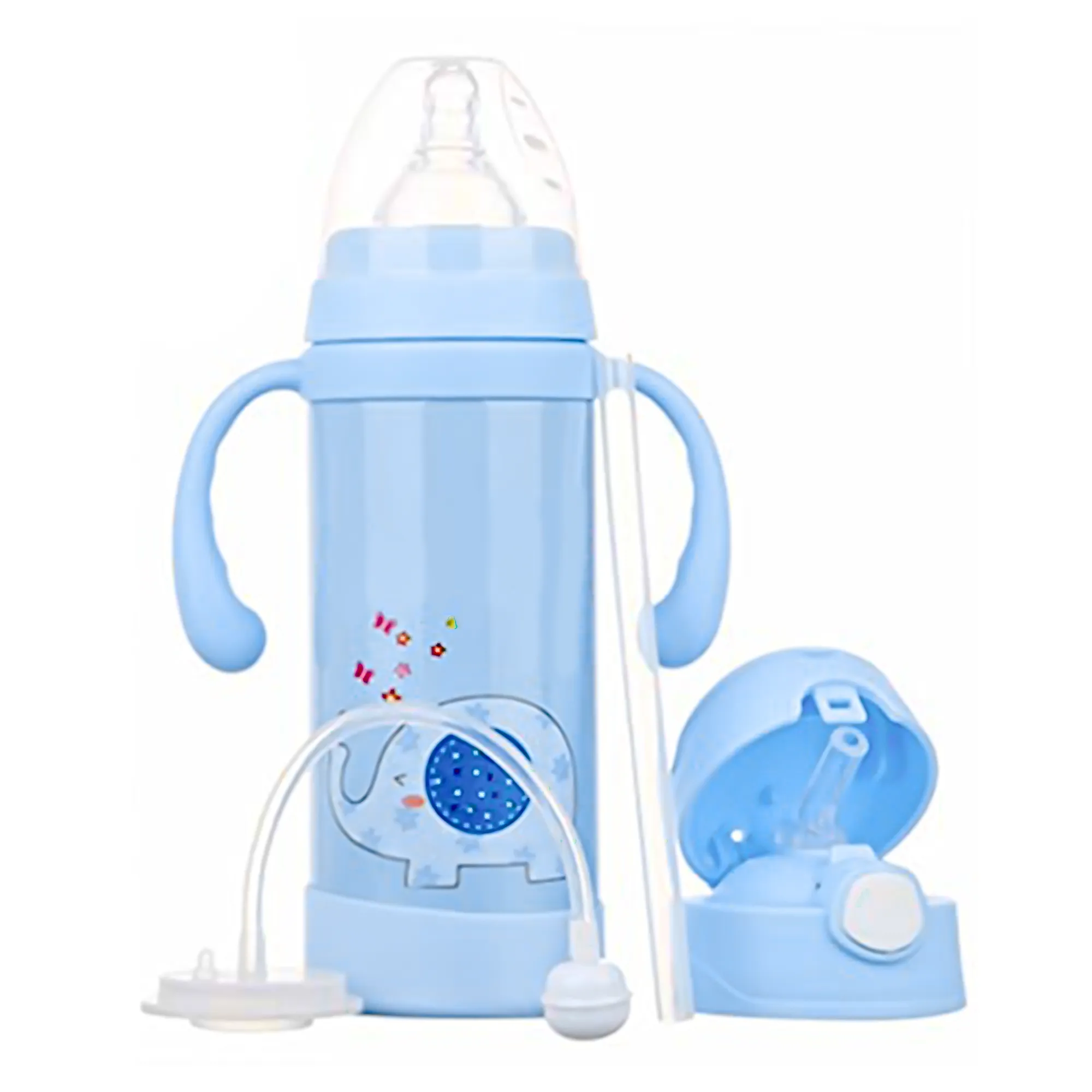 THE LITTLE LOOKERS 2 In 1 Thermal Insulation Stainless Steel Sipper Cum Feeding Bottle/Feeder with Two Sided Handle for Newborns/Infants/Babies/Kids (220ml) Print May Very