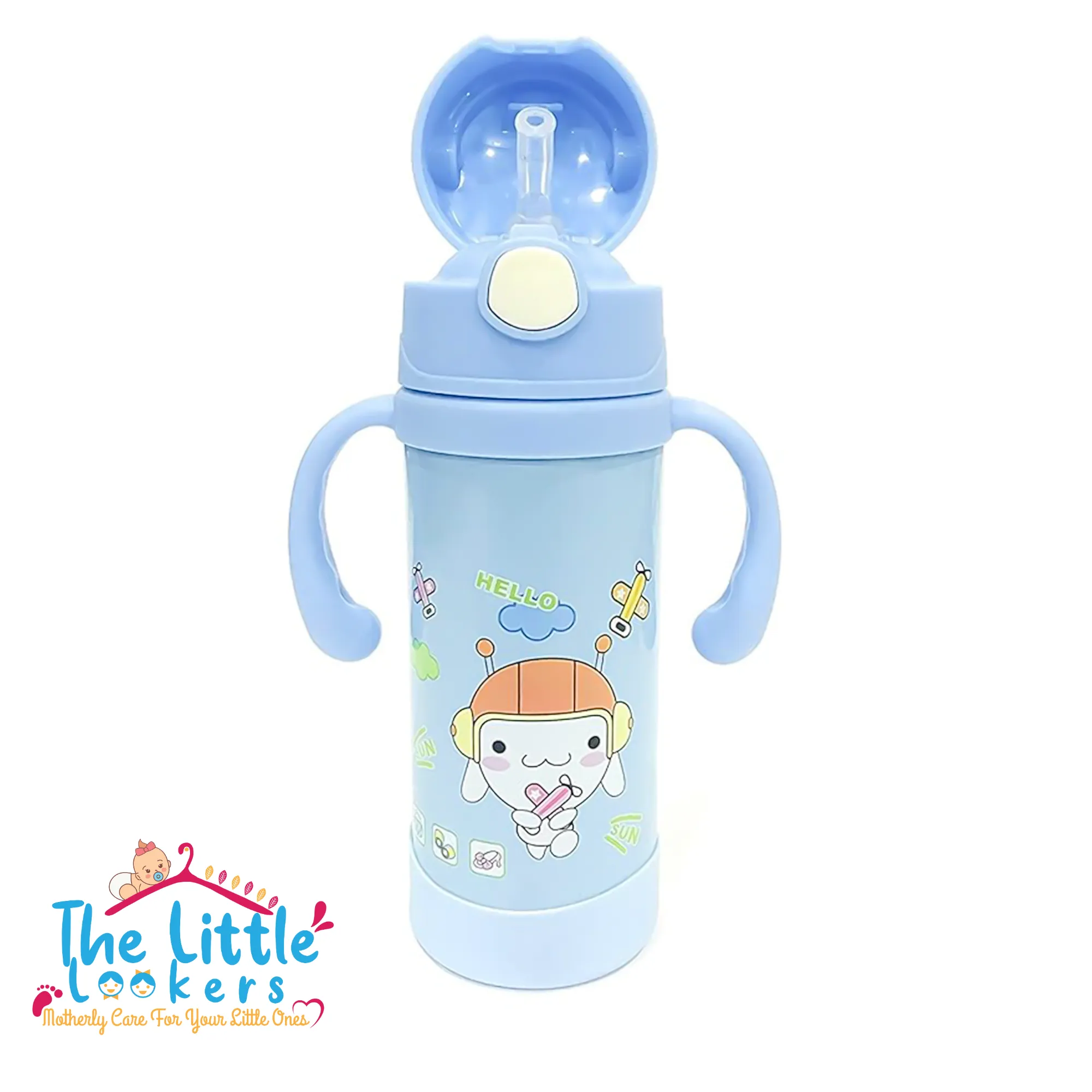 THE LITTLE LOOKERS 2 In 1 Thermal Insulation Stainless Steel Sipper Cum Feeding Bottle/Feeder with Two Sided Handle for Newborns/Infants/Babies/Kids (220ml) Print May Very