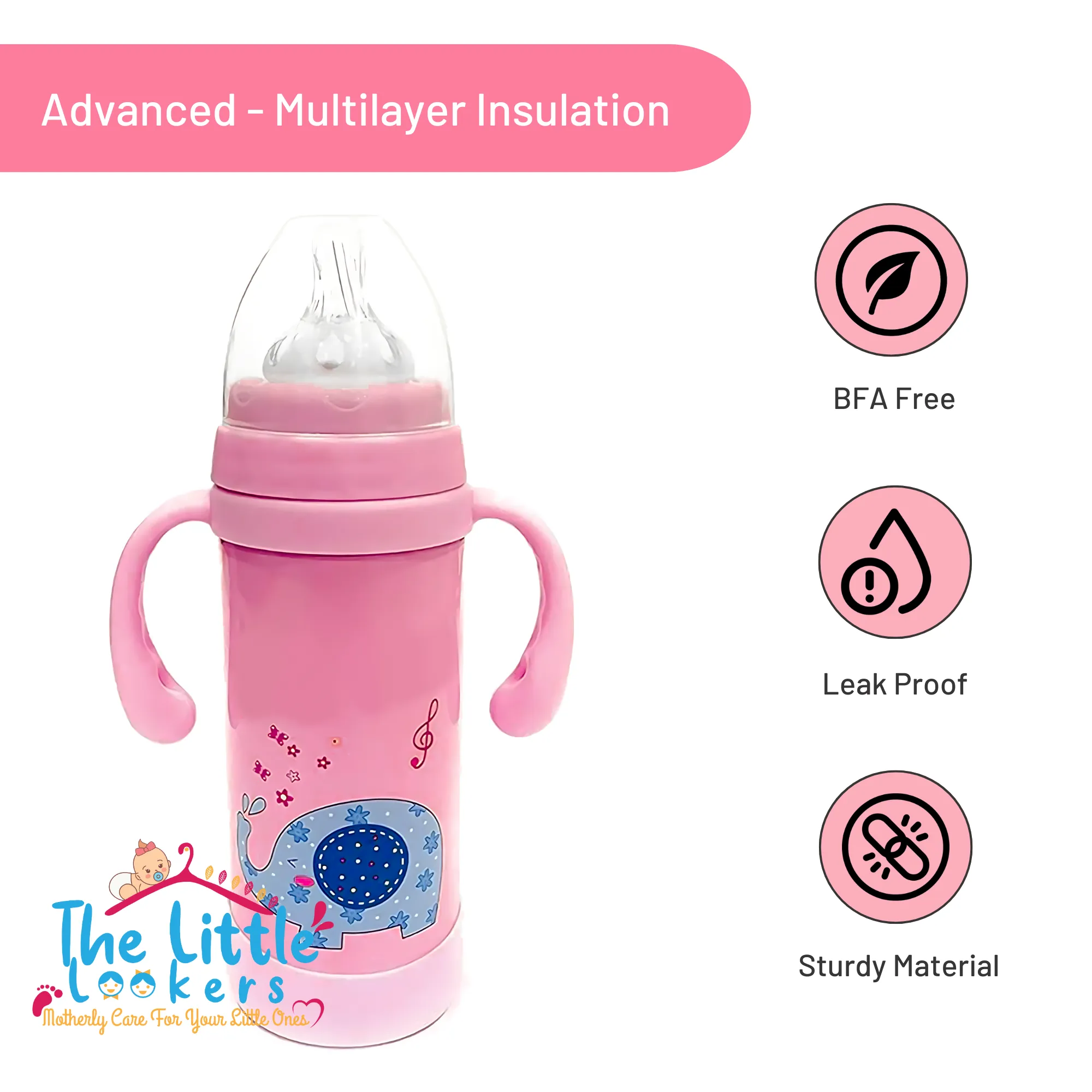 THE LITTLE LOOKERS 2 In 1 Thermal Insulation Stainless Steel Sipper Cum Feeding Bottle/Feeder with Two Sided Handle for Newborns/Infants/Babies/Kids (220ml) Print May Very