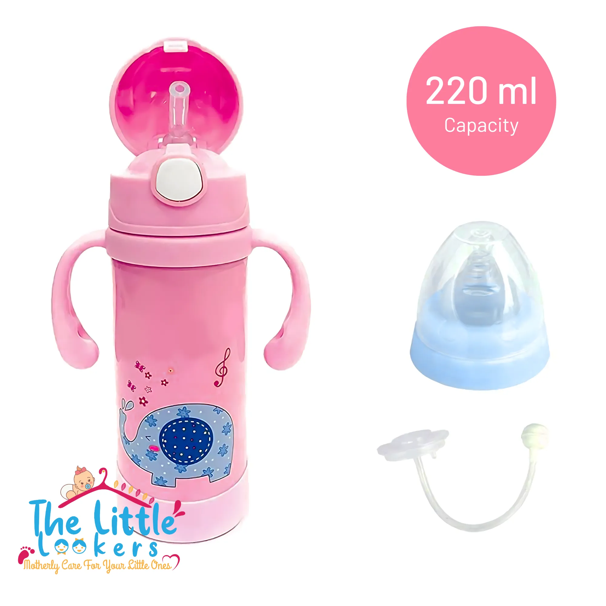 THE LITTLE LOOKERS 2 In 1 Thermal Insulation Stainless Steel Sipper Cum Feeding Bottle/Feeder with Two Sided Handle for Newborns/Infants/Babies/Kids (220ml) Print May Very