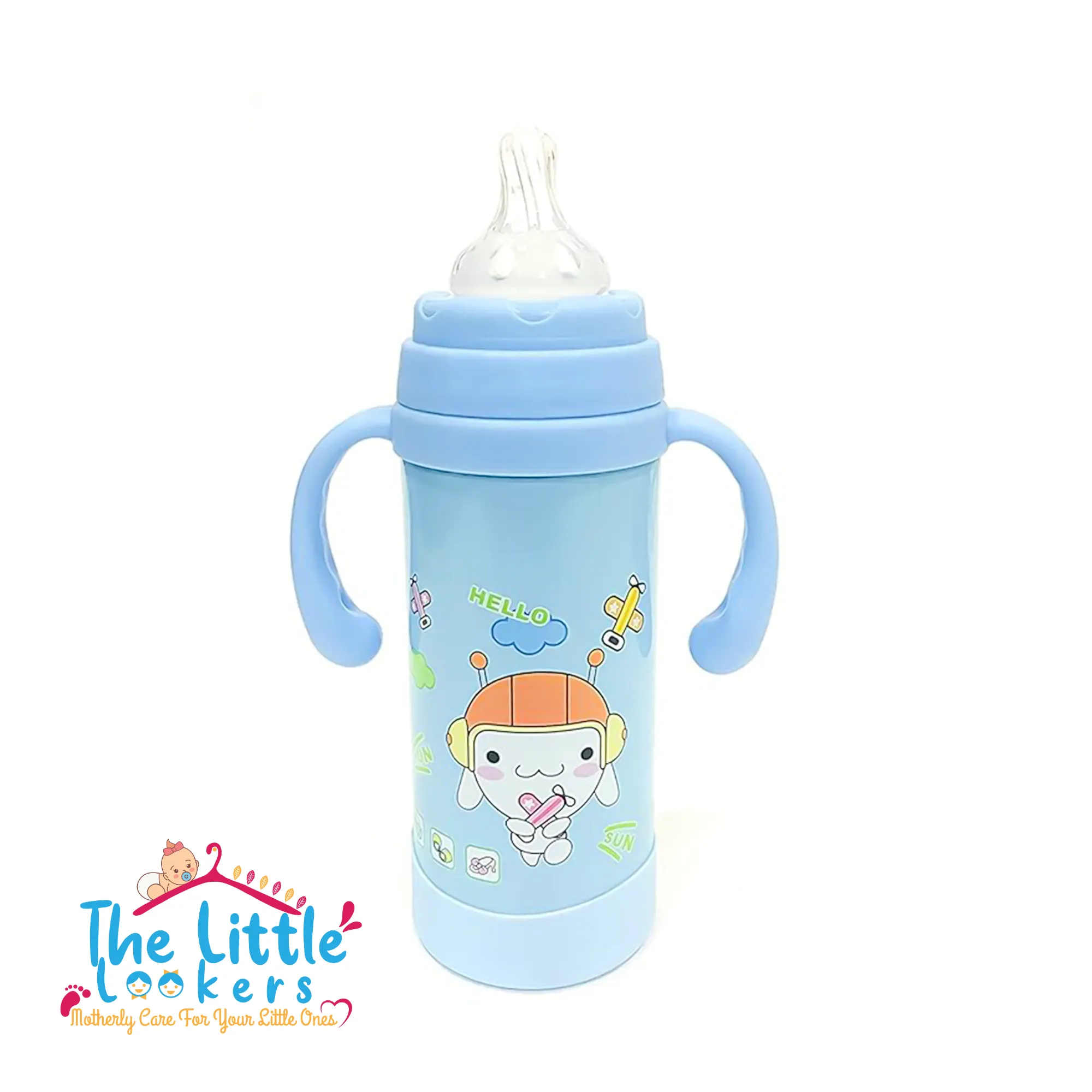 THE LITTLE LOOKERS 2 In 1 Thermal Insulation Stainless Steel Sipper Cum Feeding Bottle/Feeder with Two Sided Handle for Newborns/Infants/Babies/Kids (220ml) Print May Very