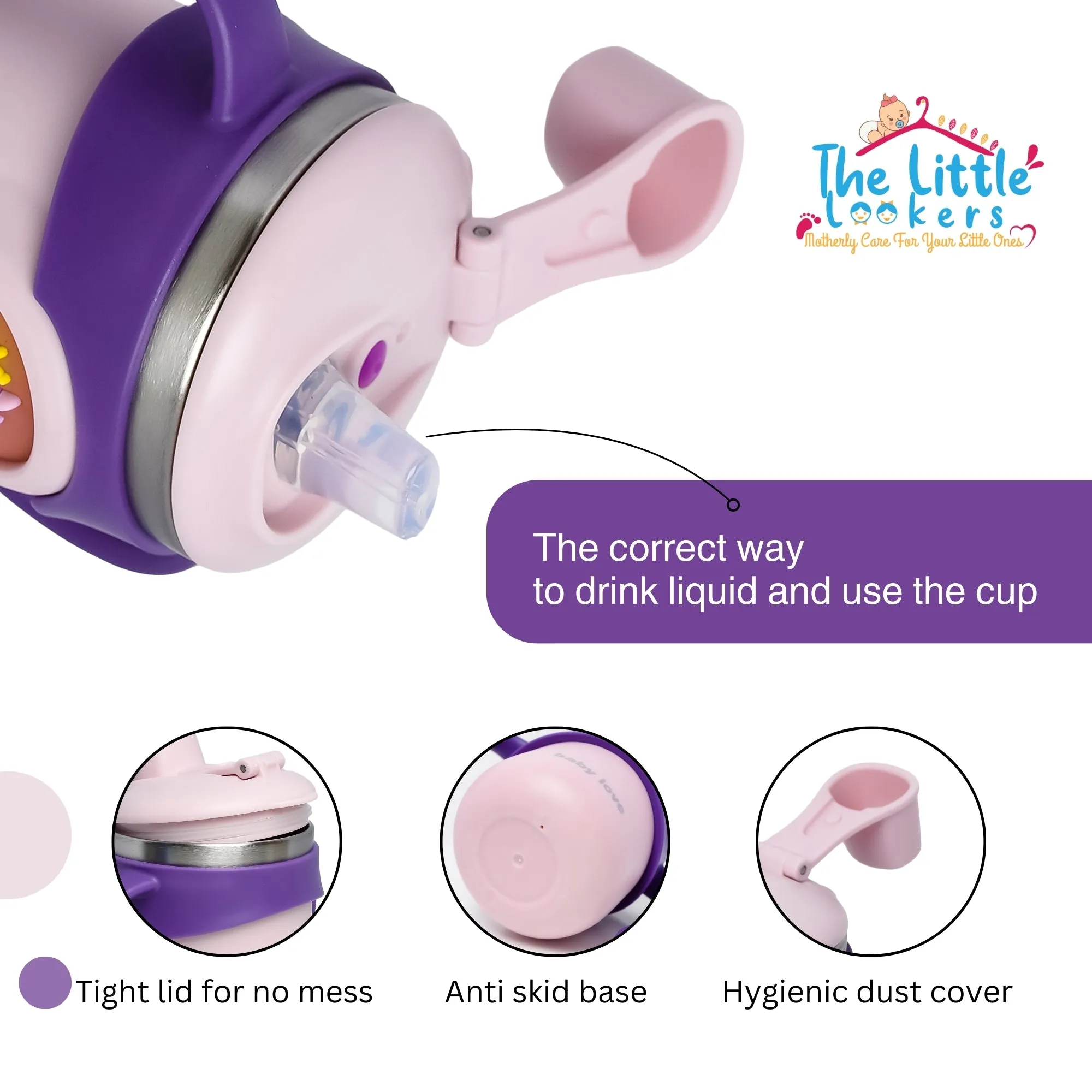 THE LITTLE LOOKERS Stainless Steel Insulated Hot & Cold Sipper Bottle for Kids/Double Wall & Vacuuming/Sipper Cups with Straw/Travelling Water Bottle for Kids with Straw (260ml)